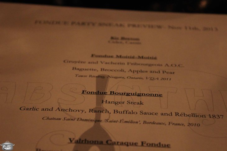 A printed menu which included fun Fondue Facts and etiquette tips was a great conversation starter at our table.