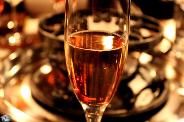 Absinthe gets their fondue parties started in style with a great cocktail; this one's a Kir Breton featuring cider and cassis.