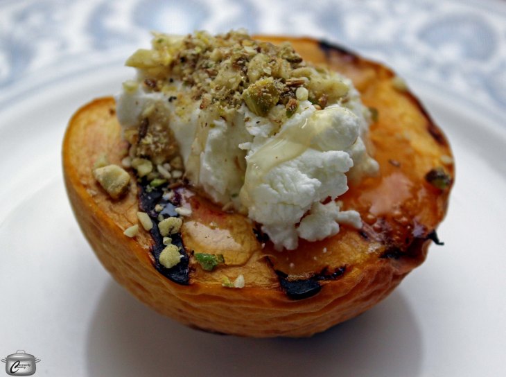 Grilled peaches chevre dukkah