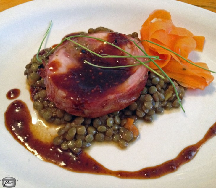 Chef Chris Deraiche presents a flavourful rabbit and lentil dish; quick pickled carrot ribbons offer a great flavour punch.