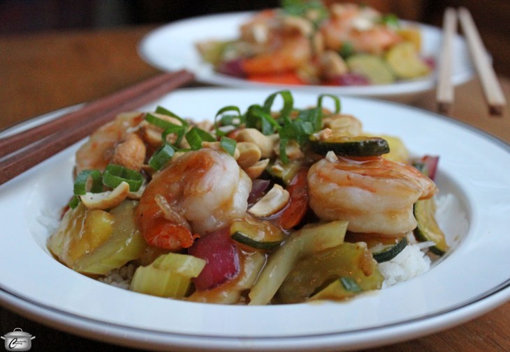 Perfectly cooked shrimp and vegetables in a sweet and sour sauce that is truly delicious. A great mostly make-ahead meal!