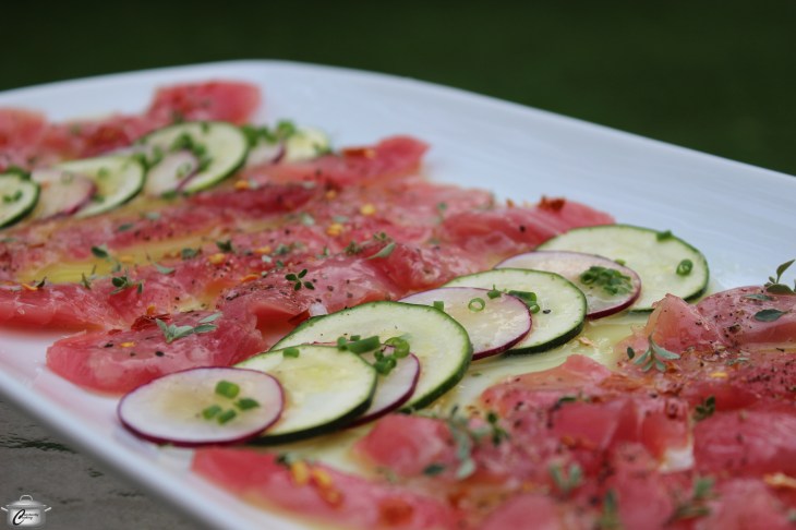 Tuna crudo with shaved vegetables and lime vinaigrette hero watermarked