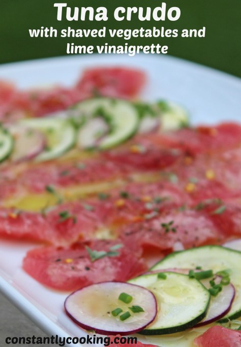 Tuna crudo with shaved vegetables and lime vinaigrette