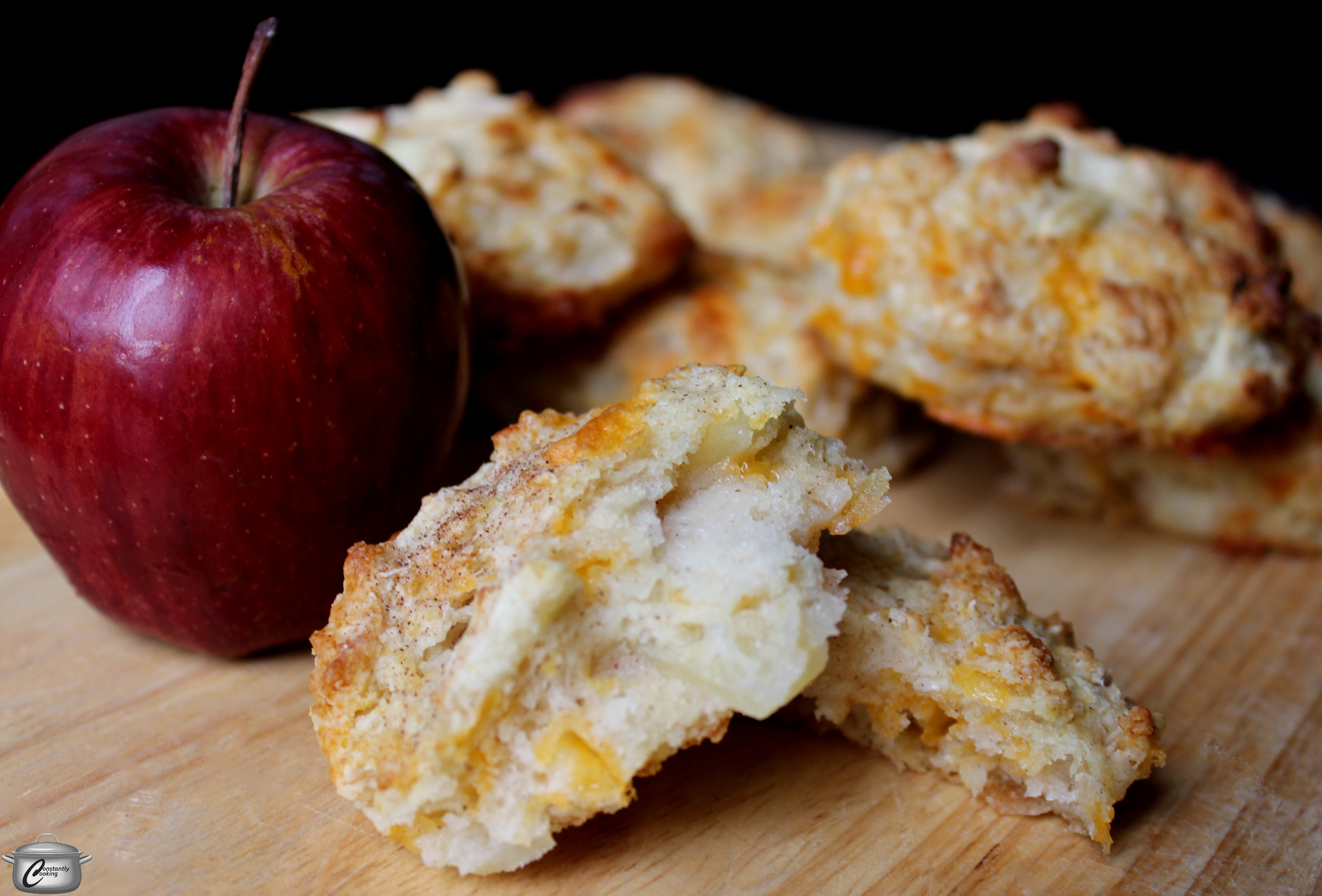Baking powder biscuits are an even bigger treat when you add diced apples and grated cheddar