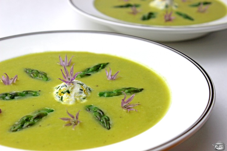 asparagus soup with herbed goat cheese
