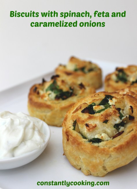 Quick biscuit dough stuffed with spanakopita-inspired filled