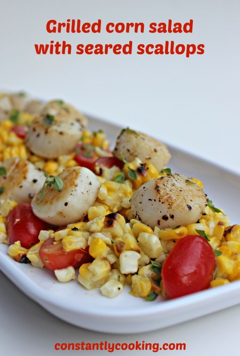 Sweet scallops and grilled corn paired with a tangy caper vinaigrette