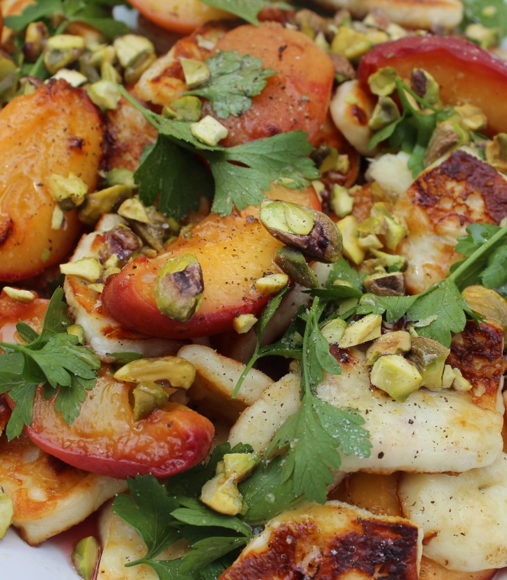 grilled peaches grilled halloumi