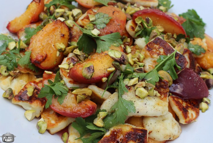 grilled peaches grilled halloumi